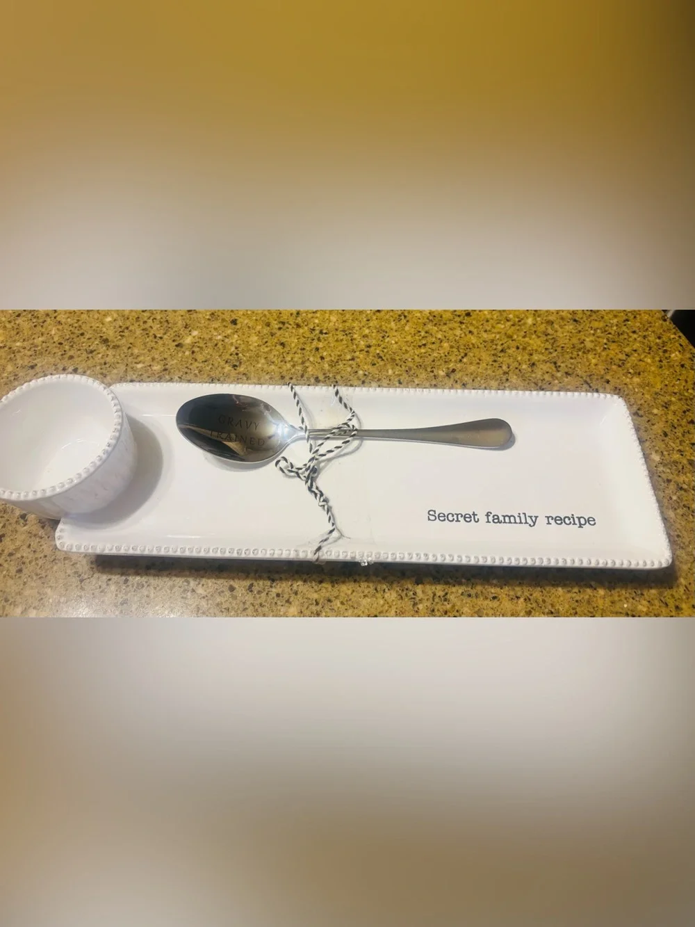 Mud Pie White Ceramic Recipe Tray with Black Twine Detail